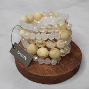 Chico's Pria Pale Yellow Beaded Coil Bracelet